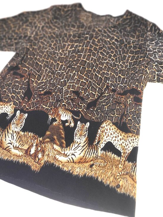 Tops - Safari Plissé Top Tiger Leopard Print Short Sleeve Blouse
